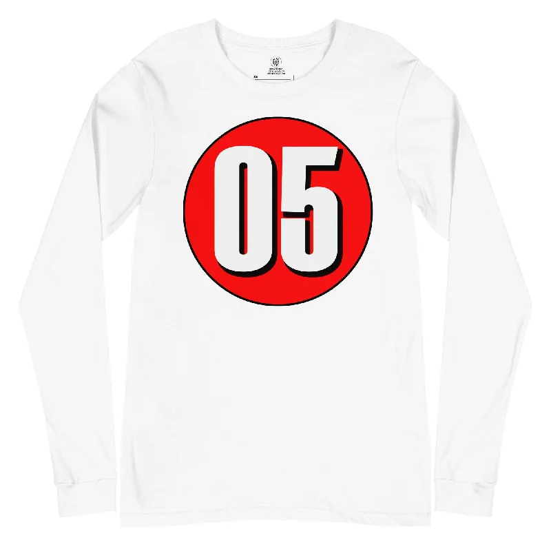 Unisex Long Sleeve Tee: White on Red 05