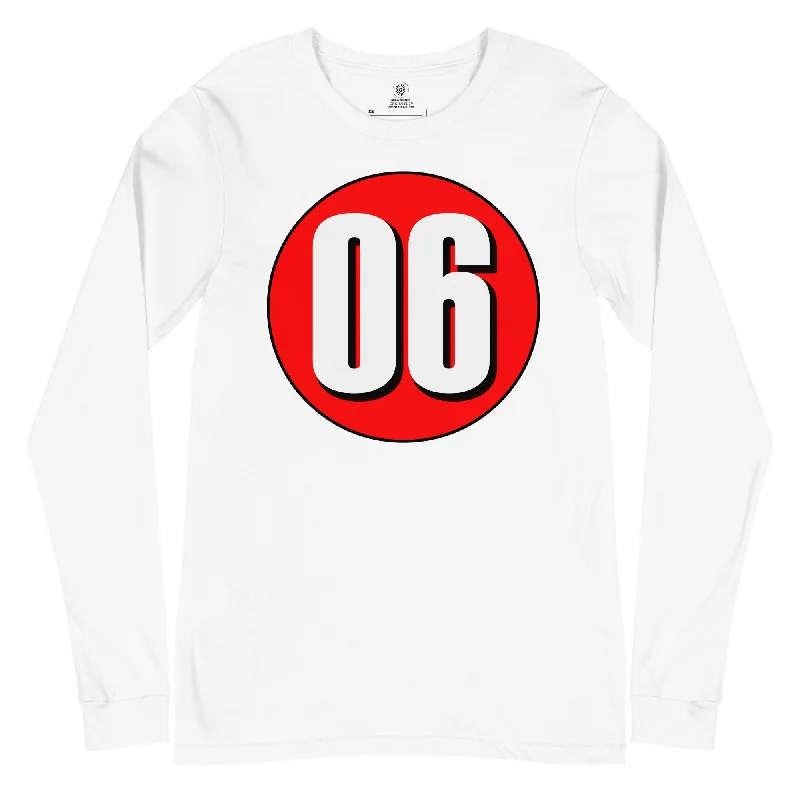 Unisex Long Sleeve Tee: White on Red 06