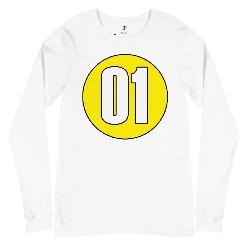 Unisex Long Sleeve Tee: White on Yellow 01