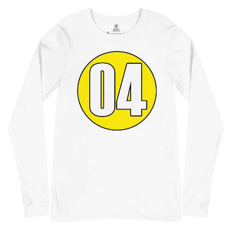 Unisex Long Sleeve Tee: White on Yellow 04