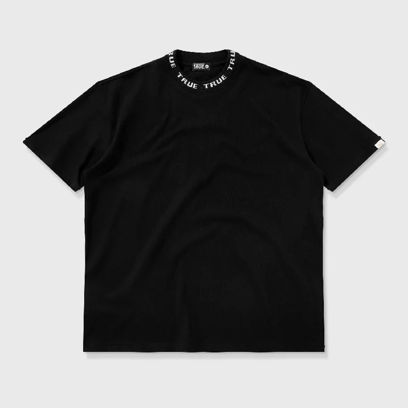 Knit Collar Oversized Tee - Black