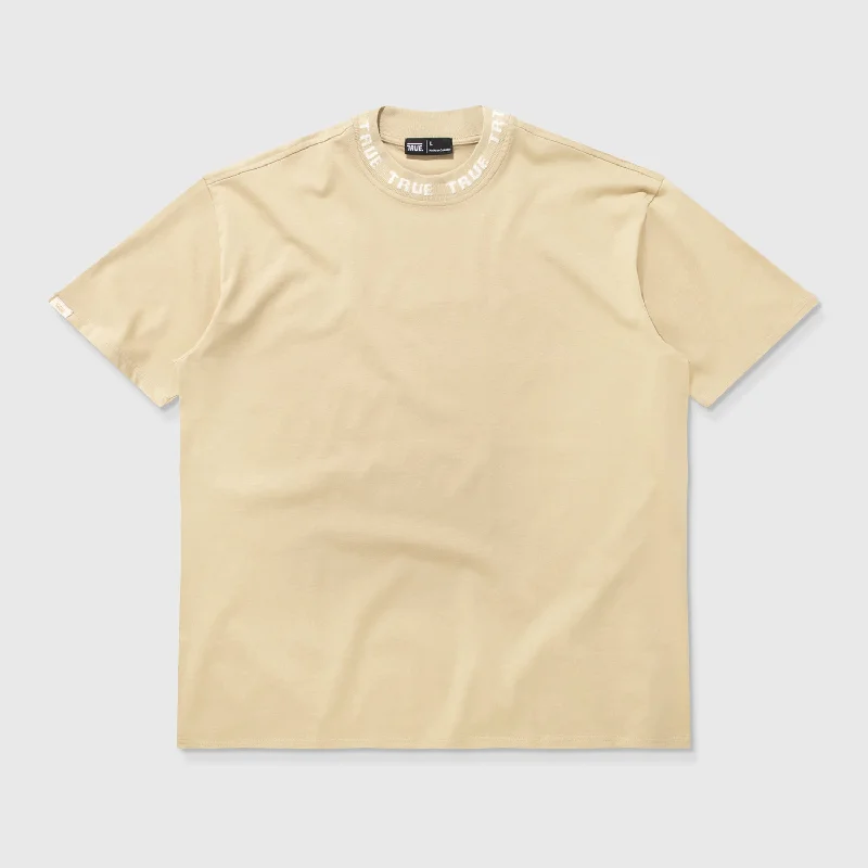 Knit Collar Oversized Tee - Camel