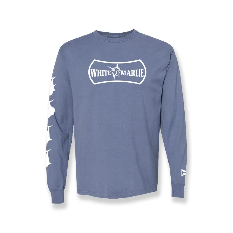 Adult Slate Blue White Marlie Long Sleeve T-Shirt