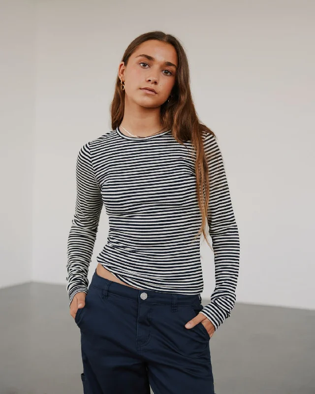 PETRICIASY T-SHIRT LONG SLEEVE - Navy Striped