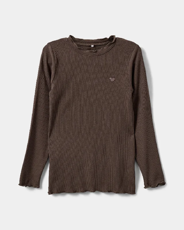 FINJASK T-SHIRT LONG SLEEVE - Chocolate brown