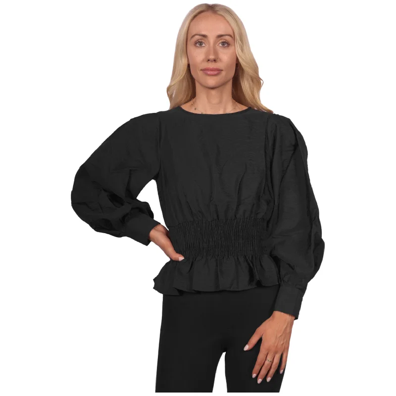 Topshop Women's Long Sleeve Ruched Waist Blouse - Black