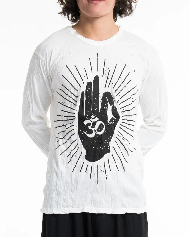 Unisex Hand of Om Long Sleeve Shirt in White