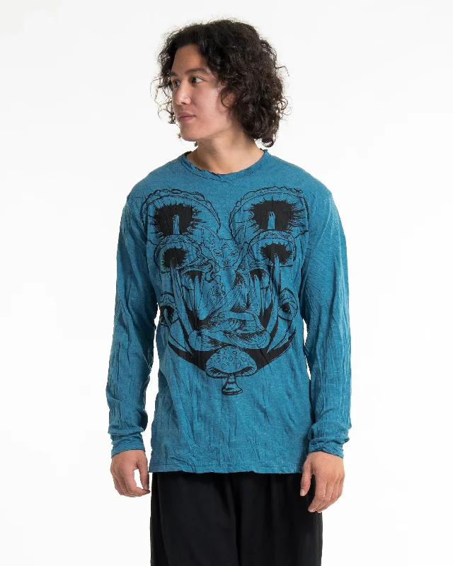 Unisex Spiritual Shroom Cat Long Sleeve Shirt in Denim Blue